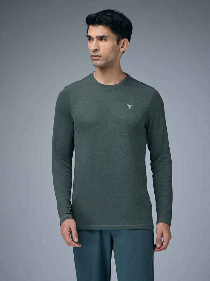 OR47 Men Melange Slim Fit Crew Neck T-shirt with DOUBLE COOL | TREKKING GREEN