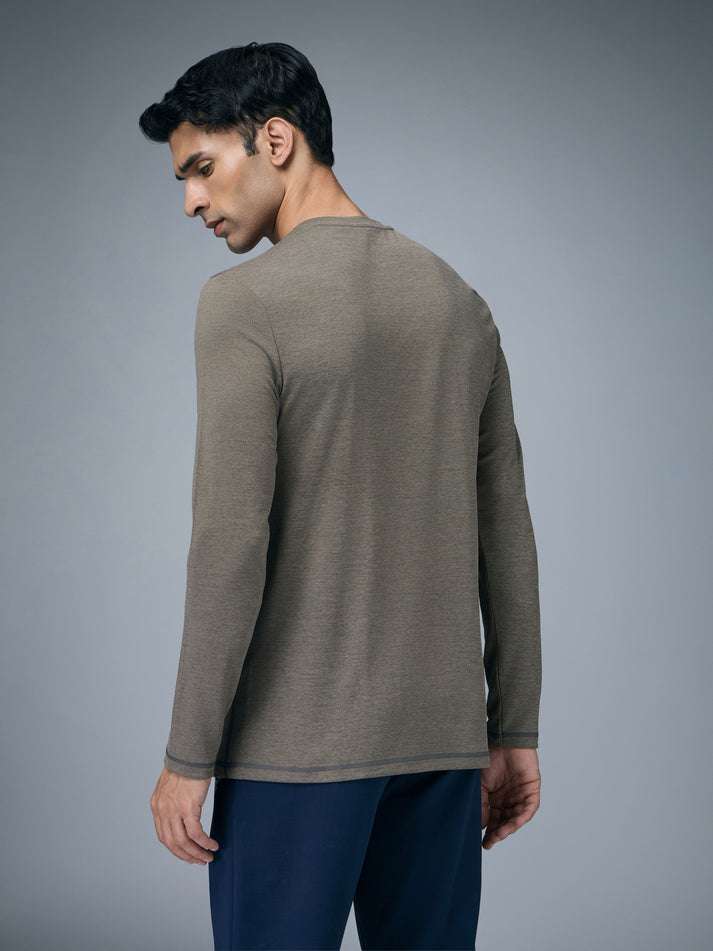 OR47 Men Melange Slim Fit Crew Neck T-shirt with DOUBLE COOL | SMOKEY OLIVE