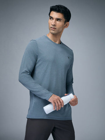 OR47 Men Melange Slim Fit Crew Neck T-shirt with DOUBLE COOL | BLUE STONE