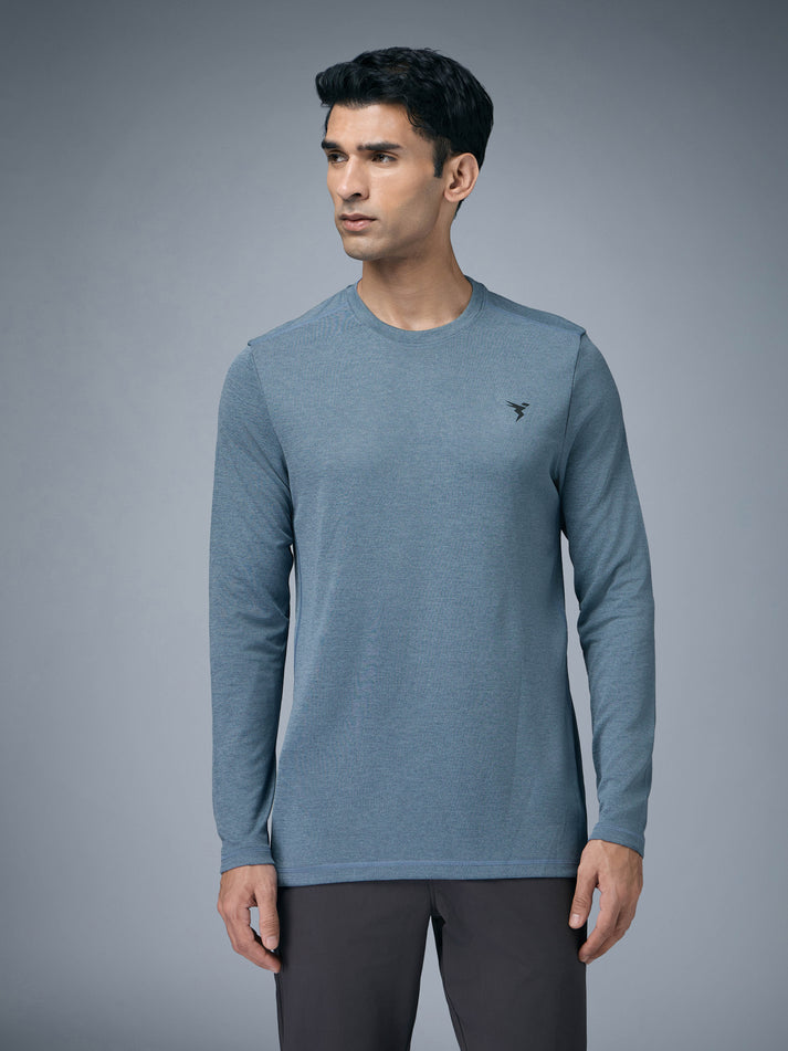 OR47 Men Melange Slim Fit Crew Neck T-shirt with DOUBLE COOL | BLUE STONE