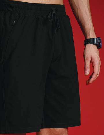 OR206 MEN SOLID STRETCH SHORTS WITH DURACOOL+ | BLACK PREMIUM