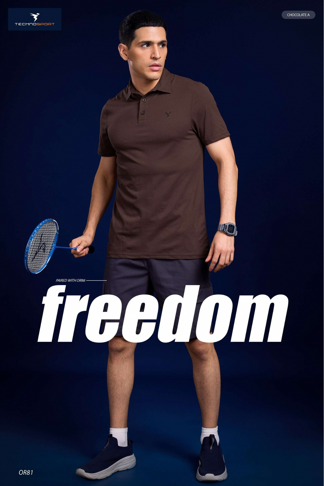 OR81 Mens 4-way stretch polo slimfit tshirt | CHOCOLATE A