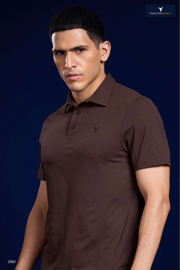 OR81 Mens 4-way stretch polo slimfit tshirt | CHOCOLATE A