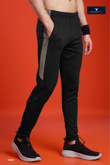 OR590 Men Solid Slim Fit Trackpants with ELASTO PLUS | BLACK OLIVE