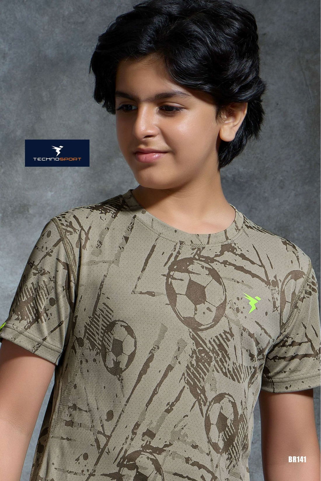 BR141 Boys Melange Crew Neck Slimfit Half sleeve T-shirts | KHAKI