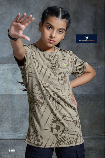 BR141 Boys Melange Crew Neck Slimfit Half sleeve T-shirts | KHAKI