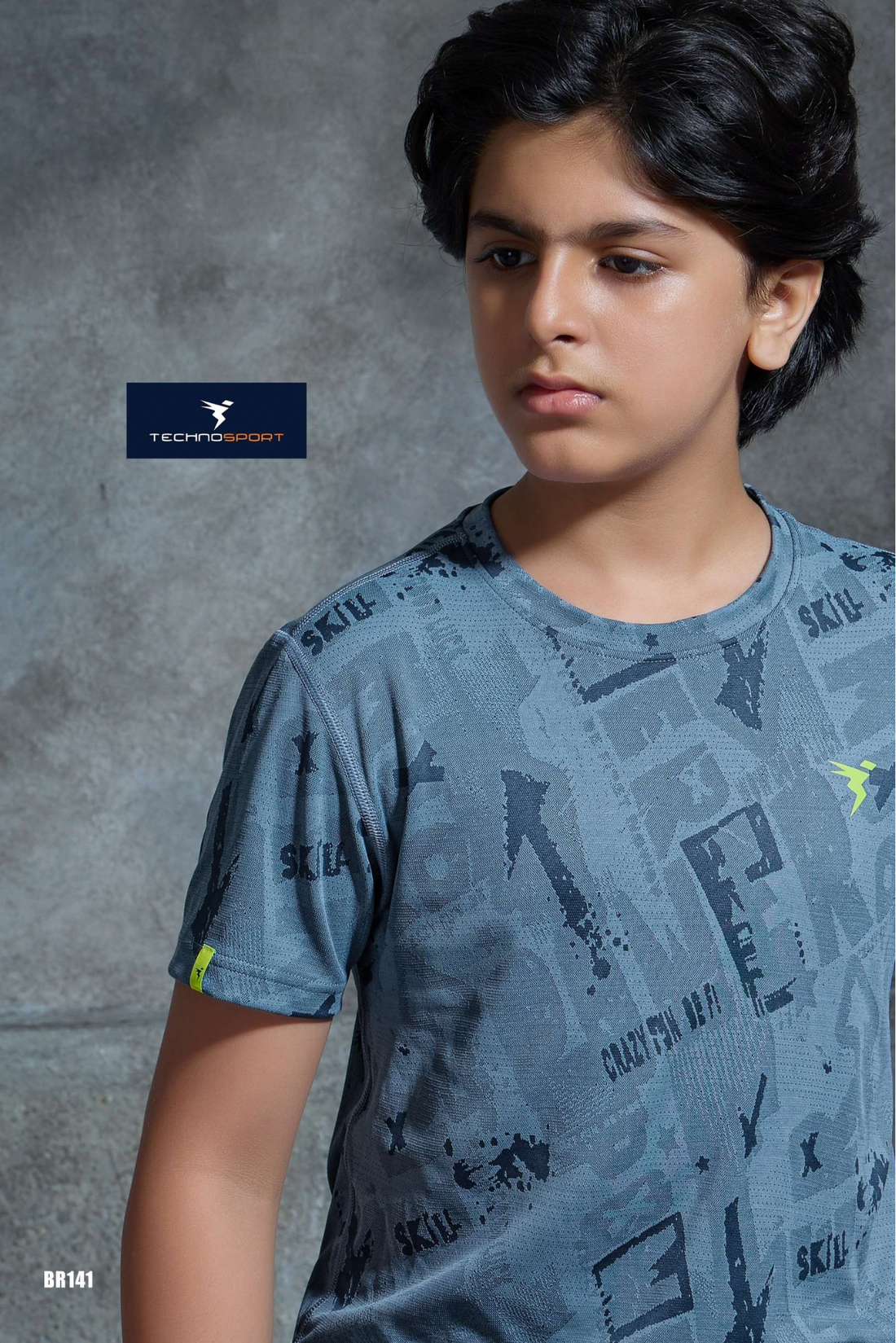 BR141 Boys Melange Crew Neck Slimfit Half sleeve T-shirts | BLUE STONE