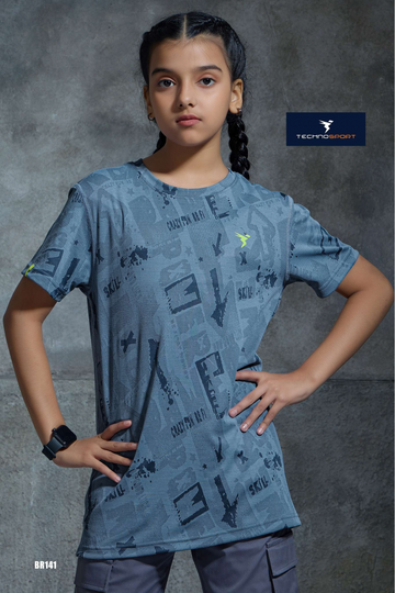 BR141 Boys Melange Crew Neck Slimfit Half sleeve T-shirts | BLUE STONE