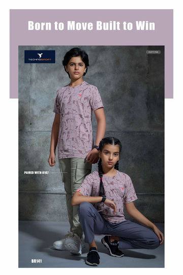 BR141 Boys Melange Crew Neck Slimfit Half sleeve T-shirts | DUSKY PINK