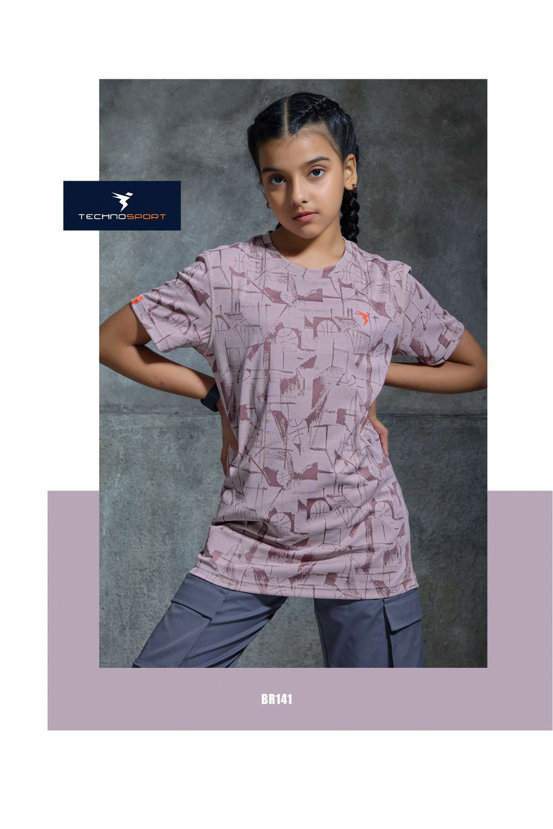 BR141 Boys Melange Crew Neck Slimfit Half sleeve T-shirts | DUSKY PINK