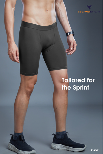 95ORD Men Solid Slim Fit Compression Tights with ELASTO LITE| Woodland grey