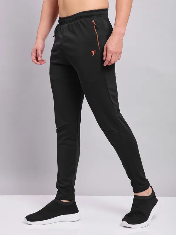 OR25 Men Solid Slim Fit Trackpants with TECHNO DRY | BLACK