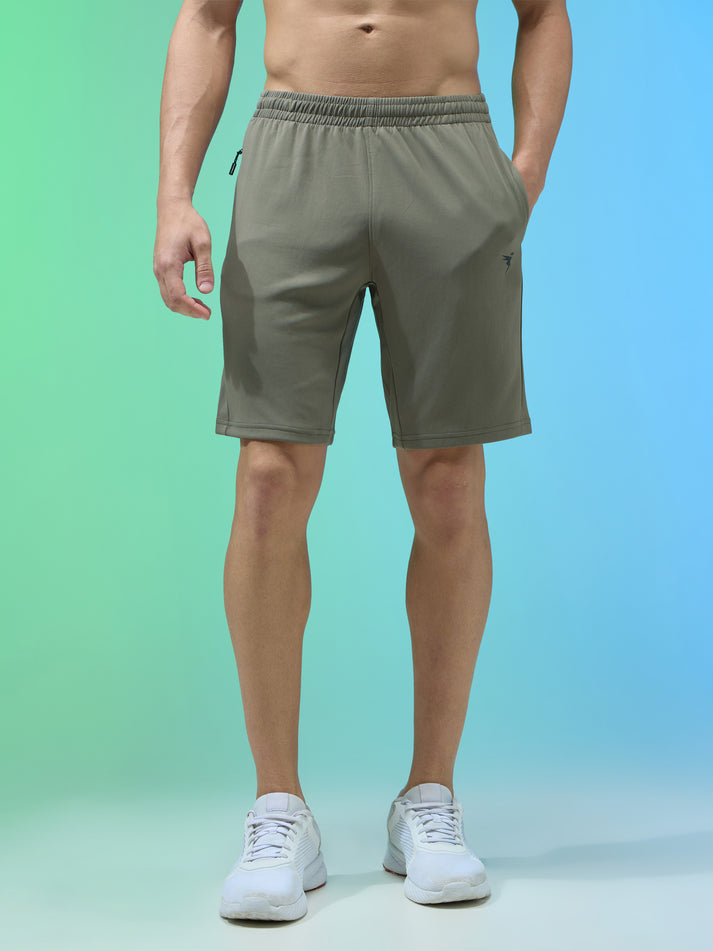 OR26 Men Solid Slim Fit Shorts with TECHNO DRY| SMOKEY OLIVE