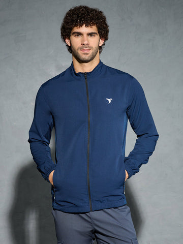 PM86 Men Solid Slim Fit Mock Neck Jacket with TECHNOLITE | NAVY