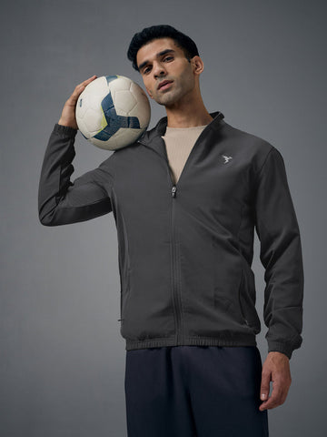 PM86 Men Solid Slim Fit Mock Neck Jacket with TECHNOLITE |WOODLAND GREY