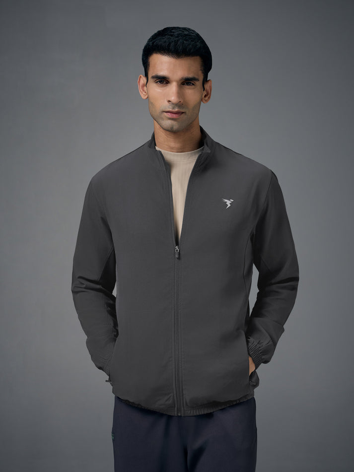 PM86 Men Solid Slim Fit Mock Neck Jacket with TECHNOLITE |WOODLAND GREY
