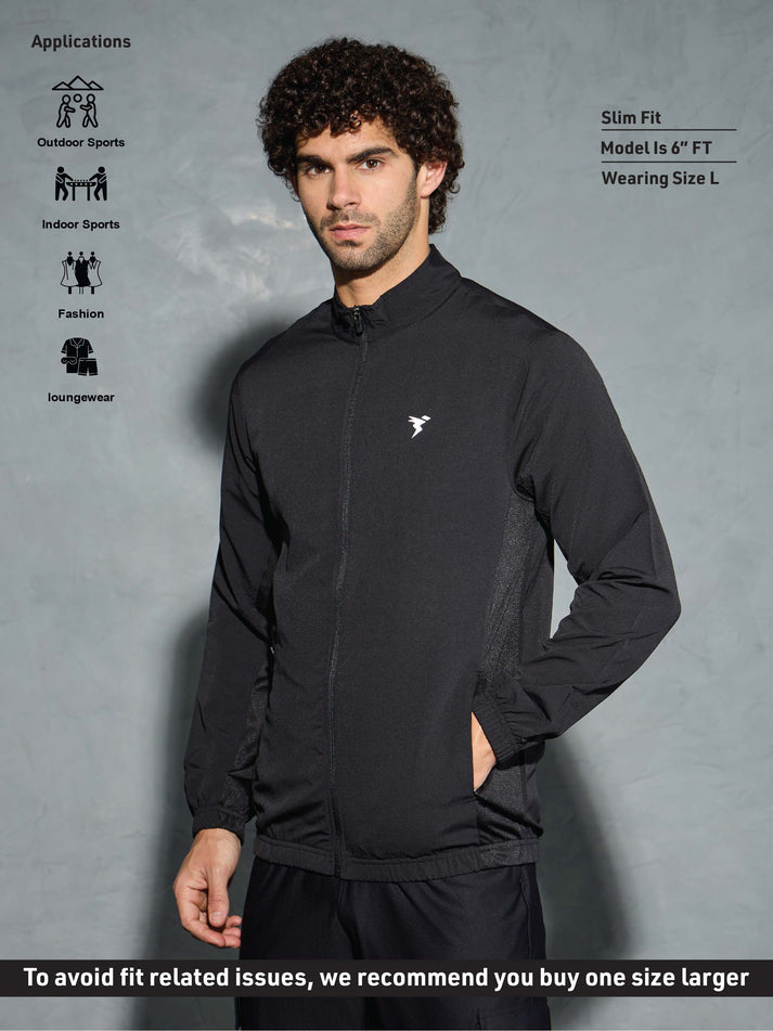 PM86 Men Solid Slim Fit Mock Neck Jacket with TECHNOLITE | Black