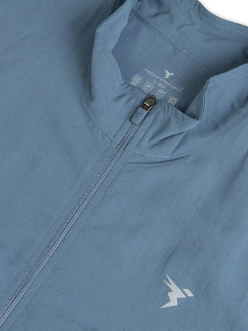 PM86 Men Solid Slim Fit Mock Neck Jacket with TECHNOLITE |STONE BLUE