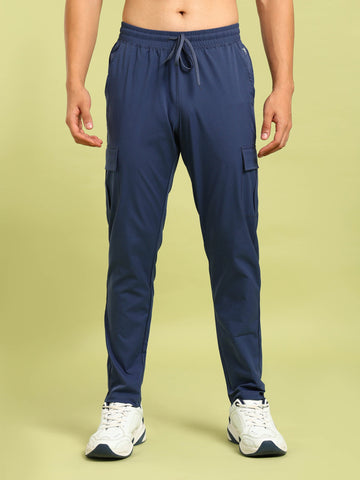 OR99 Men Solid Relax Fit Sports Cargo Trackpants| NAVY BLUE