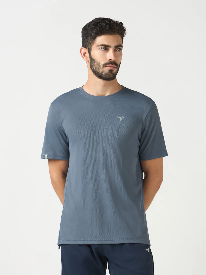 OR10 Men Solid Slim Fit Crew Neck T-shirt with TECHNO COOL+ | VINTAGE INDIGO