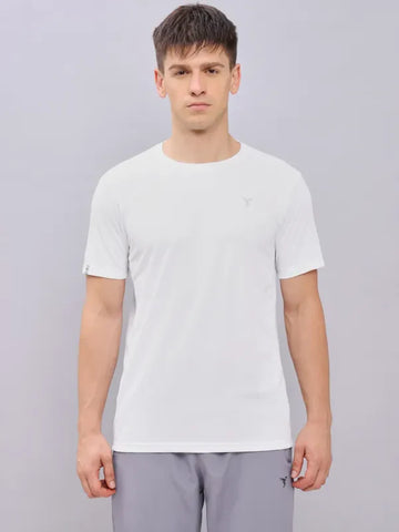 OR10 Men Solid Slim Fit Crew Neck T-shirt with TECHNO COOL+  |WHITE