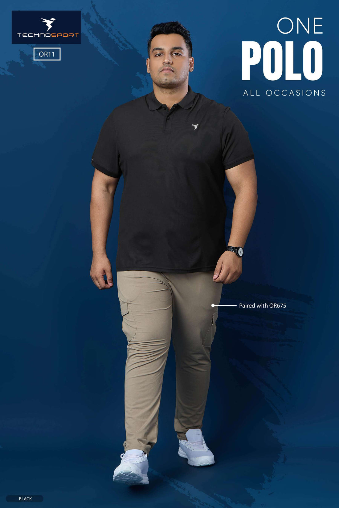 OR11 Men's Solid Polo Slim Fit Half Sleeve T-Shirt Plus size | Black
