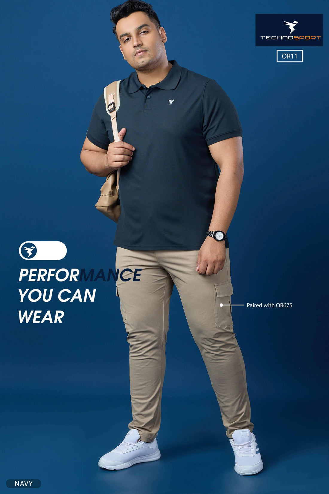 OR11 Men's Solid Polo Slim Fit Half Sleeve T-Shirt Plus size | Navy Blue
