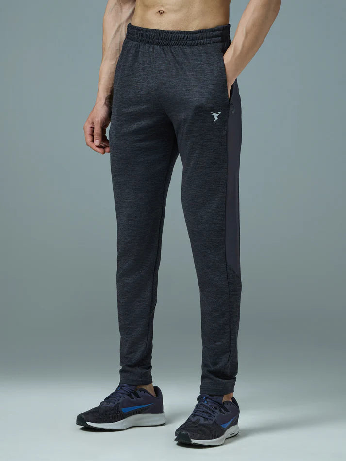 OR19 Men Melange Slim Fit Trackpants with TECHNO DRY | CARBON GREY MELANGE