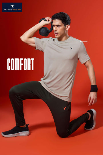 OR25 Men Solid Slim Fit Trackpants with TECHNO DRY | BLACK OLIVE