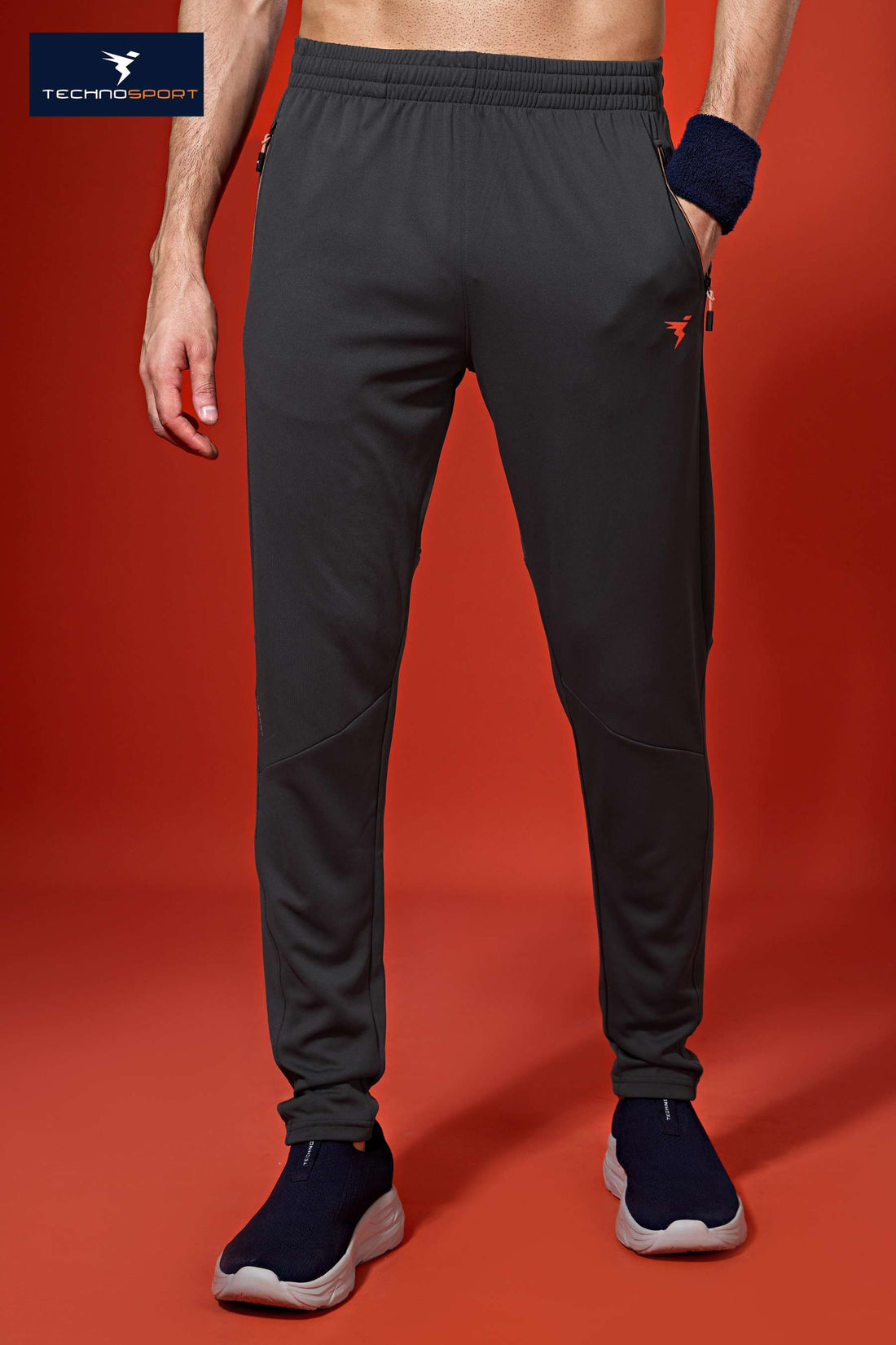 OR25 Men Solid Slim Fit Trackpants with TECHNO DRY | WOOLAND GREY