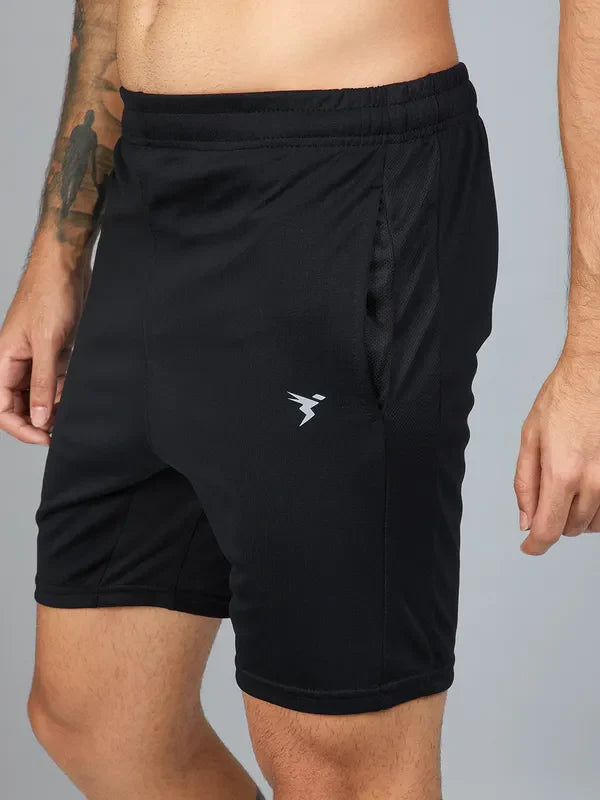 OR26 Men Solid Slim Fit Shorts with TECHNO DRY| BLACK