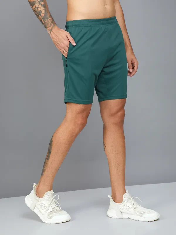 OR26 Men Solid Slim Fit Shorts with TECHNO DRY| TREKKING GREEN