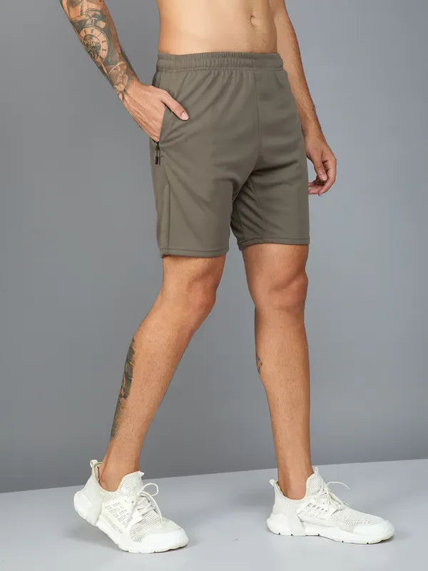 OR26 Men Solid Slim Fit Shorts with TECHNO DRY| STONE GREY
