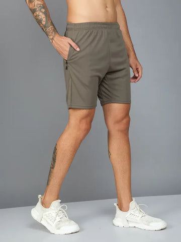OR26 Men Solid Slim Fit Shorts with TECHNO DRY| STONE GREY