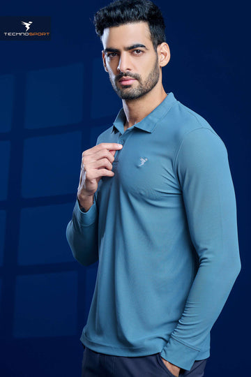 OR37 Men Solid Slim Fit Polo T-shirt with MATPIQ | BLUE STONE