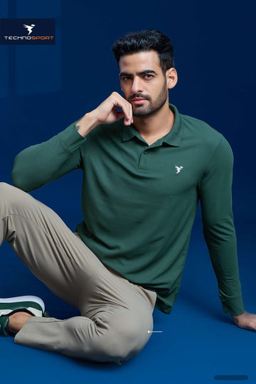 OR37 Men Solid Slim Fit Polo T-shirt with MATPIQ | TREKKING GREEN