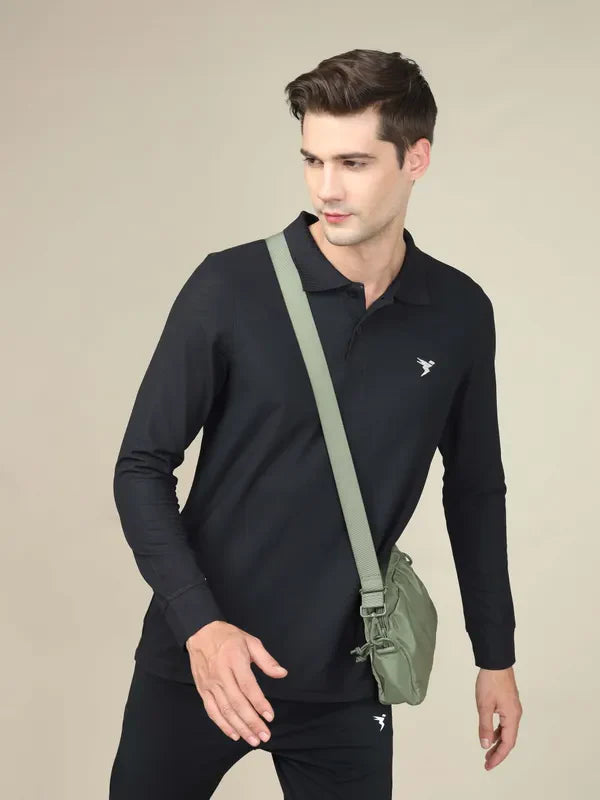 OR37 Men Solid Slim Fit Polo T-shirt with MATPIQ | BLACK