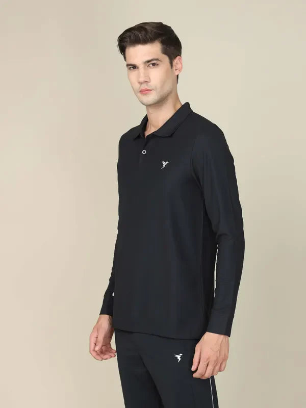 OR37 Men Solid Slim Fit Polo T-shirt with MATPIQ | BLACK