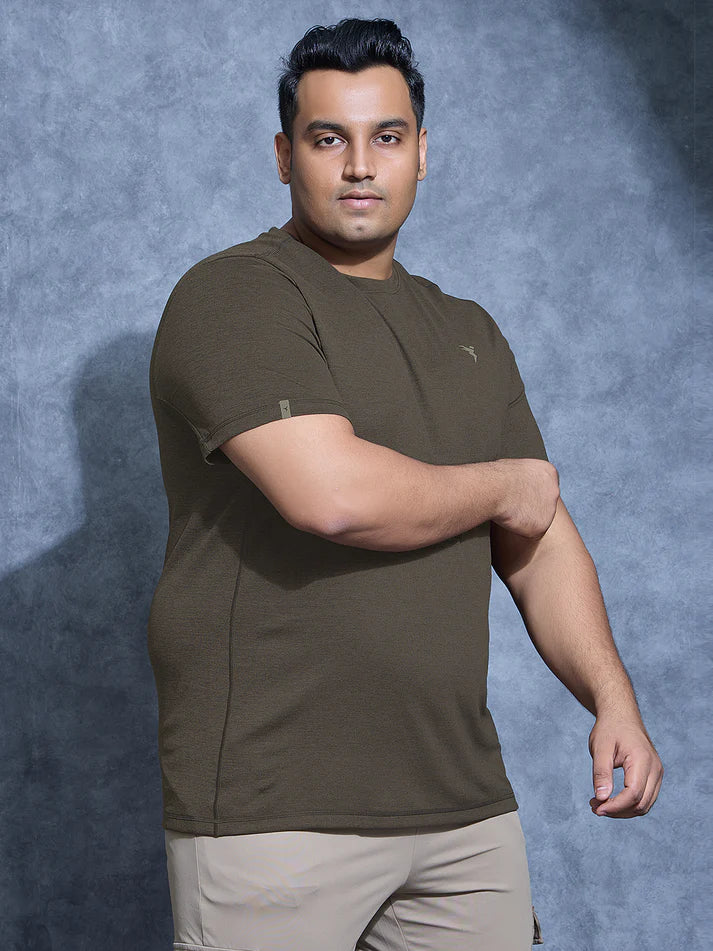 OR40 Men Plus Size Solid Slim Fit Crew Neck T-shirt | BLACK OLIVE