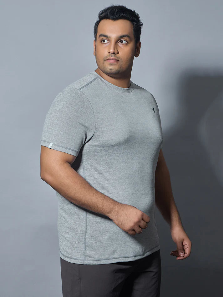 OR40 Men Plus Size Solid Slim Fit Crew Neck T-shirt | LIGHT GREY MELANGE