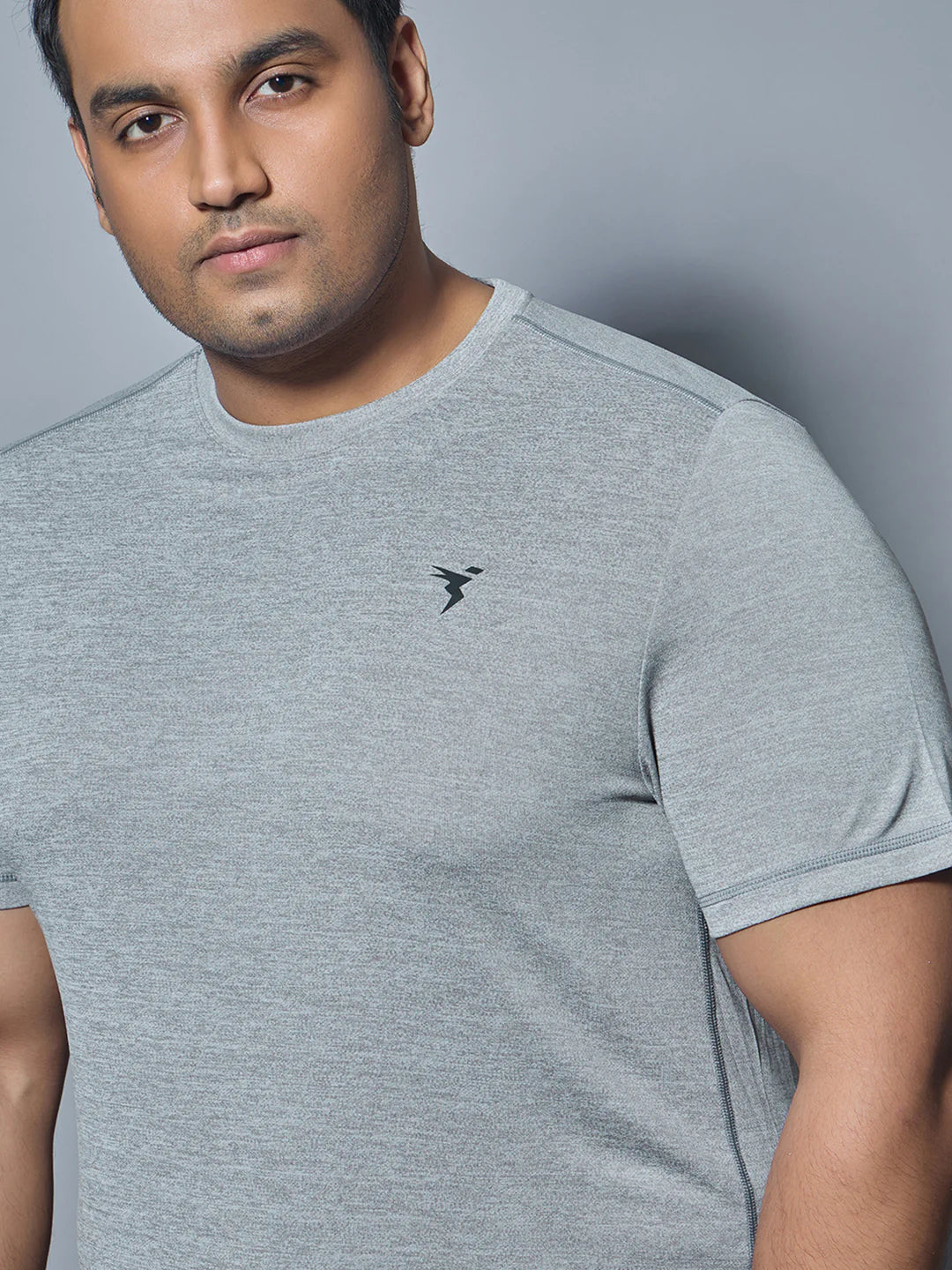 OR40 Men Plus Size Solid Slim Fit Crew Neck T-shirt | LIGHT GREY MELANGE