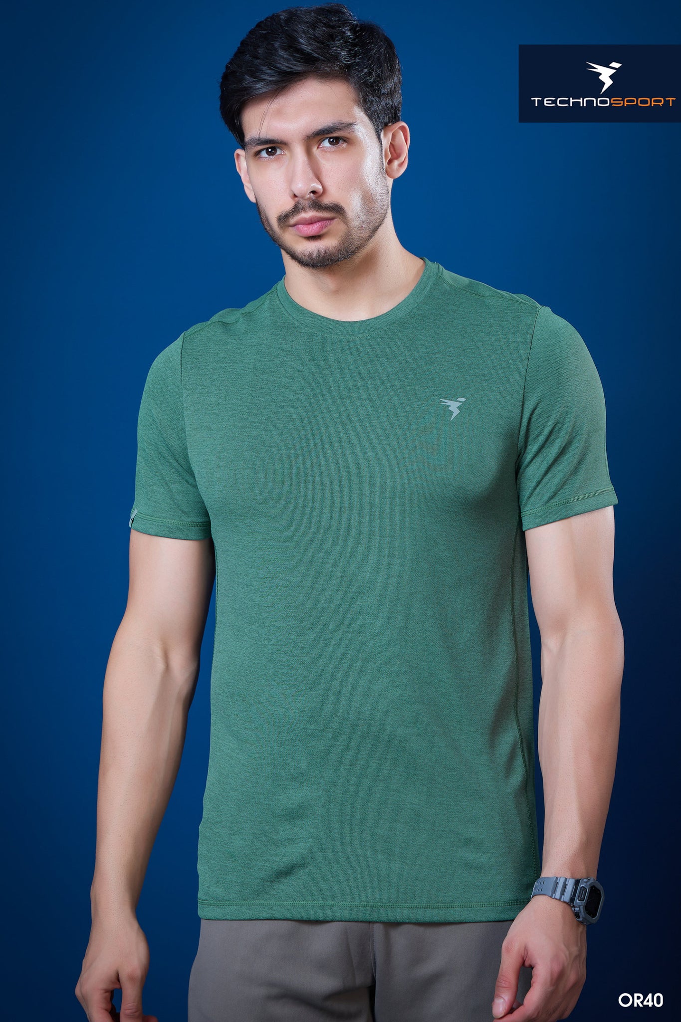 OR40 Men's Melange Crew Neck Slim Fit Half Sleeve T-shirt | GREEN