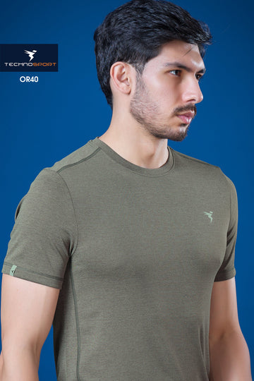 OR40 Men's Melange Crew Neck Slim Fit Half Sleeve T-shirt | STONE GREY MELANGE