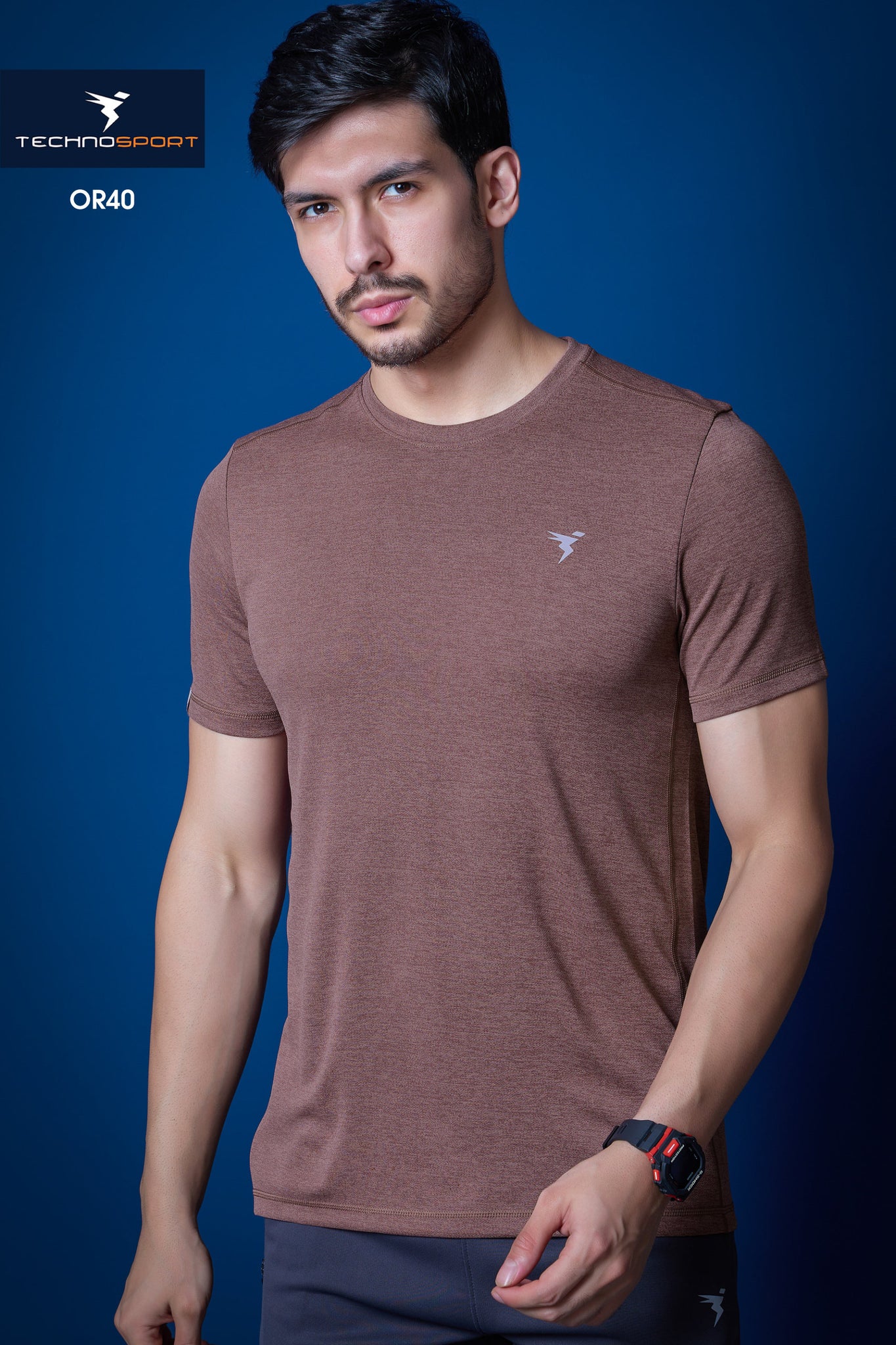 OR40 Men's Melange Crew Neck Slim Fit Half Sleeve T-shirt | BROWN