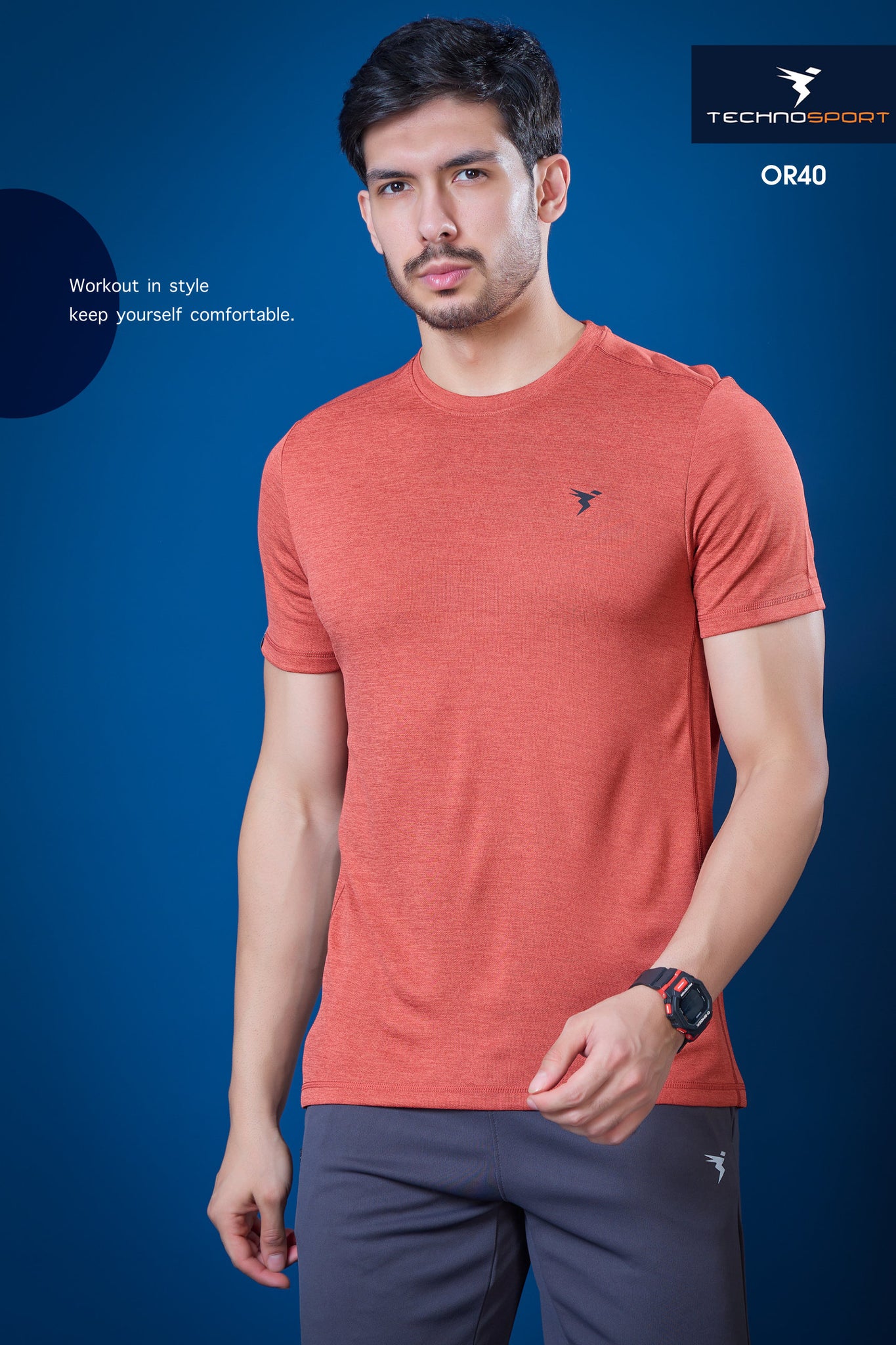 OR40 Men's Melange Crew Neck Slim Fit Half Sleeve T-shirt | PINK