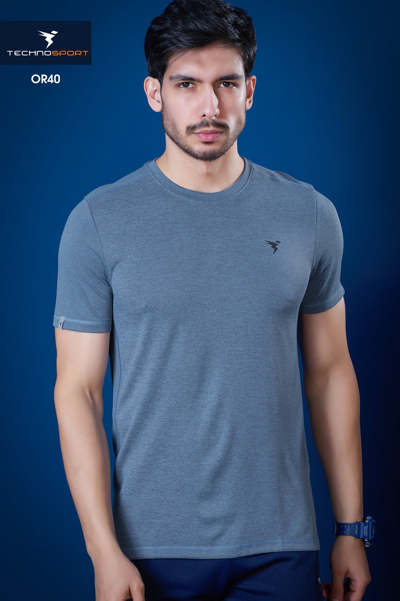 OR40 Men's Melange Crew Neck Slim Fit Half Sleeve T-shirt | SKY BLUE