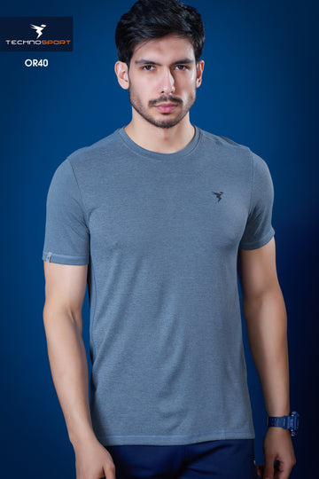 OR40 Men's Melange Crew Neck Slim Fit Half Sleeve T-shirt | SKY BLUE