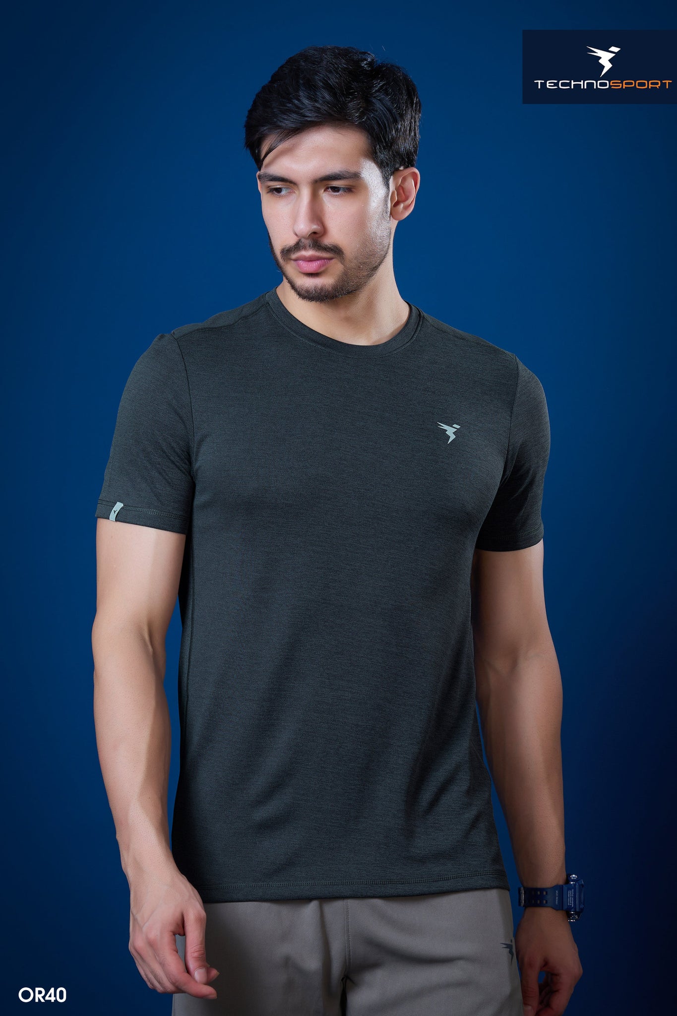 OR40 Men's Melange Crew Neck Slim Fit Half Sleeve T-shirt | DARK GREY