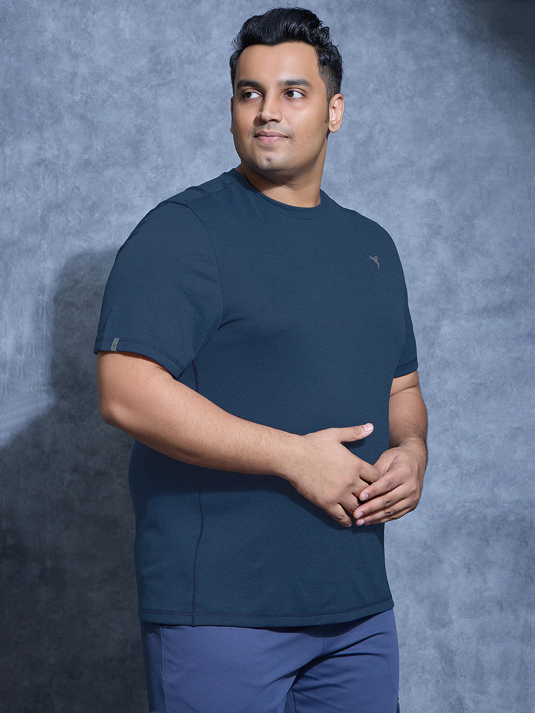 OR40 Men Plus Size Solid Slim Fit Crew Neck T-shirt | NAVY MELANGE