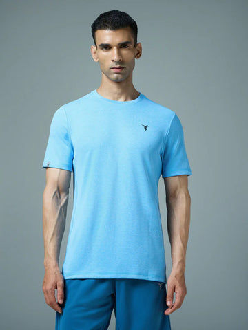 OR40 Men Solid Slim Fit Crew Neck T-shirt with DOUBLE COOL | SCHOOL BLUE